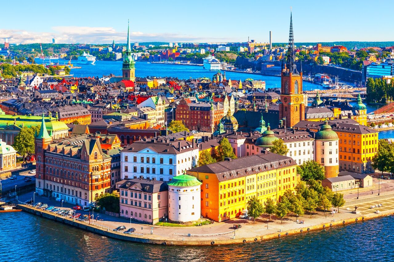 Aerial photo of colorful houses in Stockholm 